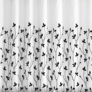 Cortina Voil Bordada Dupla Folhas Pretas 4,50X2,50 m Jolitex